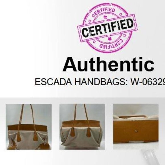 Authentic Escada Women Beige Brown Double Handle Bottom Studs Tote Handbag - Picture 2 of 10